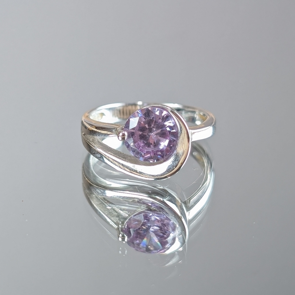 Purple Cubic Zirconia Stone Silver Ring